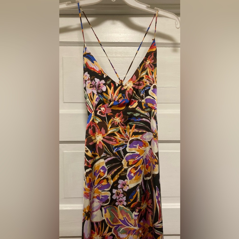 VICI dark satin floral midi dress